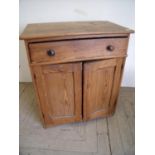 Victorian pine side cabinet with single drawer above two panelled cupboard doors (74cm x 45cm x