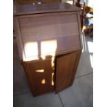 Modern oak bureau with fall front above two cupboard doors (width 59cm) and a two draw oak chest (