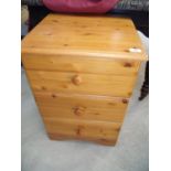 Small modern three drawer pine chest (47cm x 44cm x 69cm) and another low pine chest with two