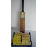 Vintage Clubman cricket bat and a collection of Wisden Cricketers Almanack from 1970/80s