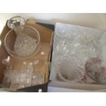 Quality cut glass vase, similar bowl and other glassware in two boxes