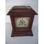 American mahogany cased mantel clock with brass face, the striking movement marked Ansonia Clock