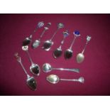 Collection of ten silver & enamel souvenir spoons including Ripon, London, Blackpool and some