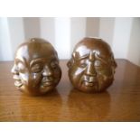 Pair of Chinese and bronze four faced Buddha's with signature panels to the bases (12cm high)