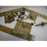 Three assorted 19th/20th brass door lock plates and handles of various designs including Art