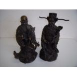 Pair of early-mid 20th C Chinese bronze figures of Sages with dragon type bases (approx. 30cm high)
