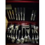 Modern mahogany cased Guy Degrenne part silver plated canteen of cutlery