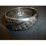 Boxed Chester silver hallmarked gate folding silver bangle with overlaid floral design