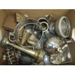 Large selection of various silver plated ware, metal ware etc in one box