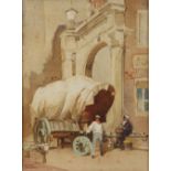 Property of a lady - Frank Sherwin (1896-1985) - UNLOADING THE CART - watercolour, 14.5 by 10.