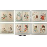 A folder containing twelve late 19th / early 20th century Chinese paintings on silk depicting scenes