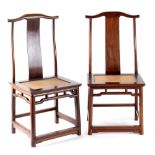 A pair of Chinese hongmu official's hat chairs, probably early 20th century, with woven seats (2) (