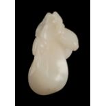 Property of a gentleman - a Chinese carved white jade pendant modelled as a gourd & leaves, 18th /