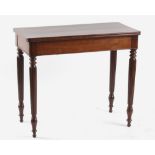 Property of a gentleman - a 19th century mahogany side table with reeded legs, 33.25ins. (83.