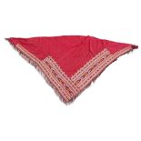 Property of a deceased estate - an Afghan red cotton shawl with flat-weave decoration (see