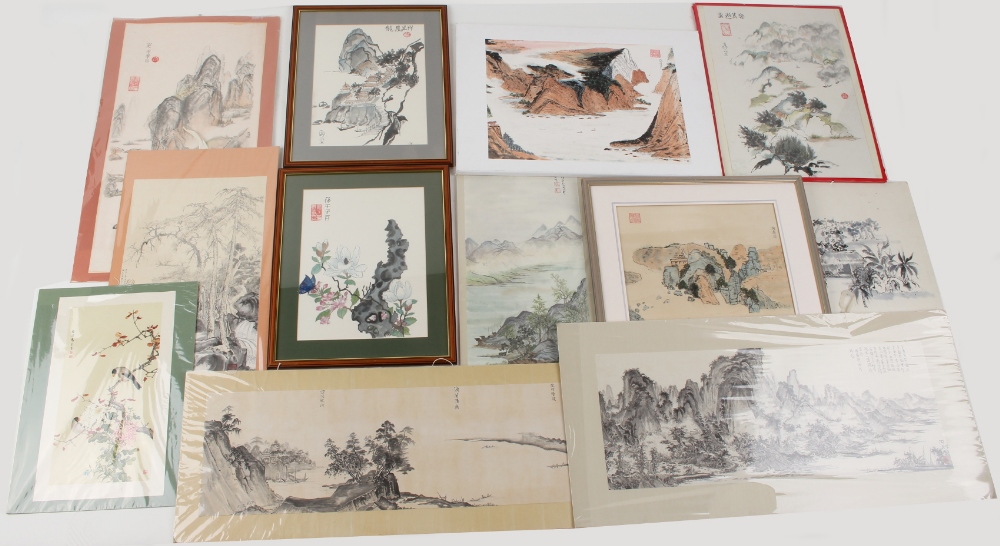 A collection of twelve Oriental pictures, four in frames (12) (see illustration).