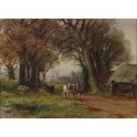 Property of a gentleman - Henry Charles Fox (1855-1929) - A FIGURE AND TWO PONIES ON A FARM TRACK