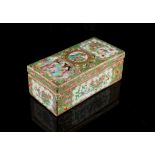 A 19th century Chinese Canton famille rose rectangular comb box & cover, with interior division, 7.