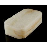 Property of a gentleman - a Chinese very pale celadon jade rectangular box & cover, with re-