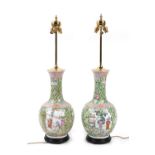 Property of a lady - a pair of Chinese porcelain baluster table lamps, each 32.75ins. (83cms.)