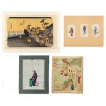 Property of a lady - four Chinese paintings on pith paper, unframed; together with an unframed