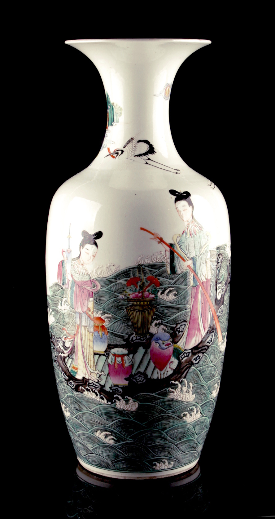 A large Chinese famille rose baluster vase, probably Republic period, painted with Two Ladies in a