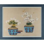 A Chinese painting on silk depicting flowers, early 20th century Republic period, 10.5 by 13.