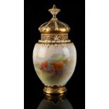 A Royal Worcester pot pourri vase & pierced cover, with interior lid, the vase painted with a