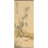 A Chinese scroll painting on silk depicting a Scholar in Landscape, early 20th century, with