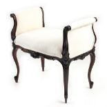 Property of a lady - a late Victorian carved mahogany & upholstered window seat, with cabriole legs,