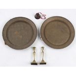 Property of a deceased estate - two 19th century brass chargers with punched decorations, the