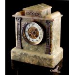 Property of a gentleman - a 19th century French green onyx & bronze cased mantel clock, with 8-day