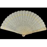 A Chinese Canton carved ivory fan, 19th century, 9.3ins. (23.6cms.) long (see illustration).