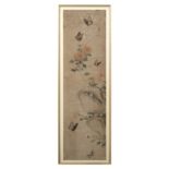A Chinese painting on paper depicting butterflies among rocks & flowers, probably 19th century, with