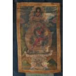 A small thanka or thangka, 18th / 19th century, depicting Chakrasamvara & Vajravarahi, the