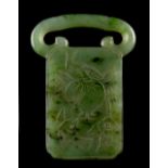 Property of a deceased estate - a collection of small Chinese jades - a Chinese spinach jade buckle,