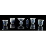 A group of six Chinese blue & white items, 18th century & later, comprising a stem cup, four beakers