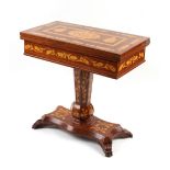 Property of a lady - a 19th century Dutch marquetry inlaid swivel-top foldover card or games