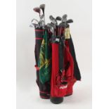 Property of a gentleman - three golf bags containing various golf clubs (a lot) (see illustration).