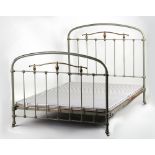 Property of a gentleman - a Victorian painted iron & brass double bedstead, with white china