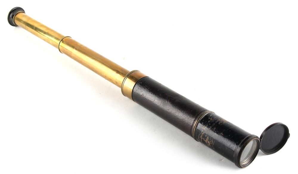 Property of a gentleman - a leather covered brass two-draw telescope, by Hamblin, Eastbourne (see