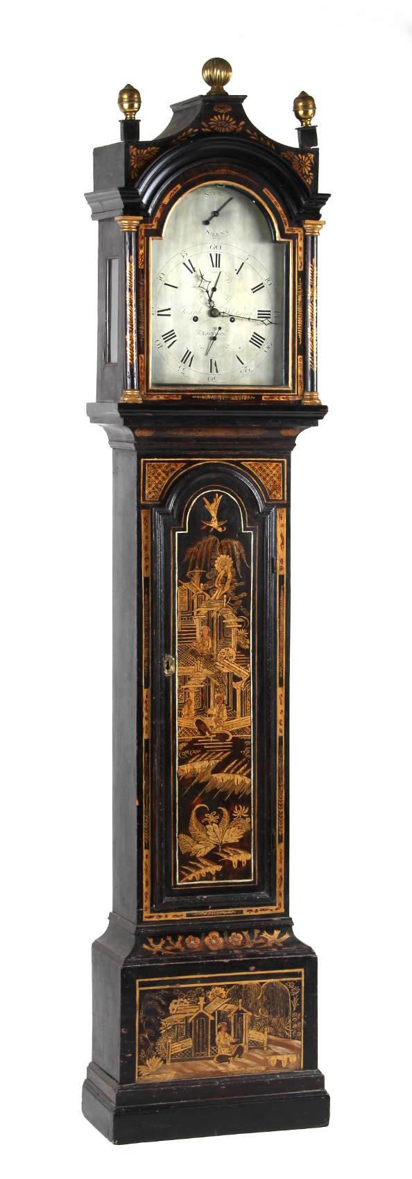 Property of a gentleman - a George III black chinoiserie cased 8-day striking longcase clock, the