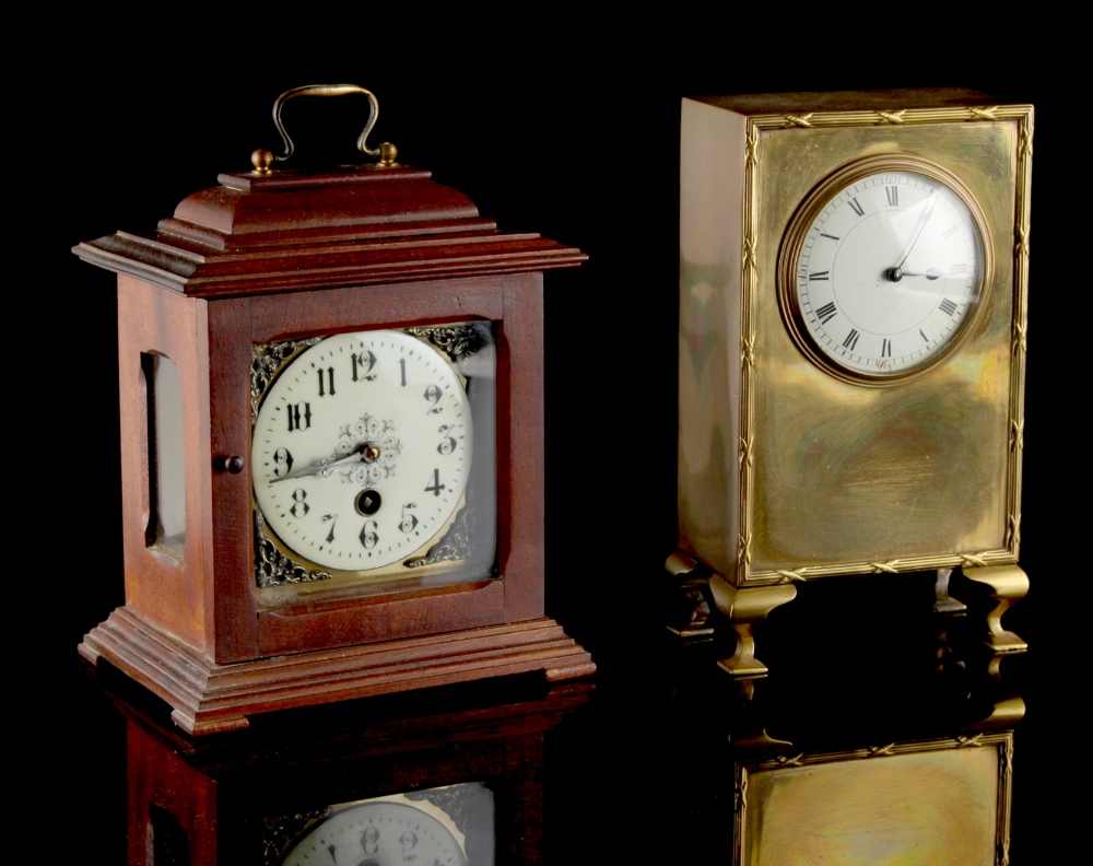 Property of a gentleman - a late 19th century brass rectangular cased mantel clock timepiece, with