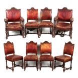 Property of a gentleman - a set of eight late 19th / early 20th century carved oak dining chairs