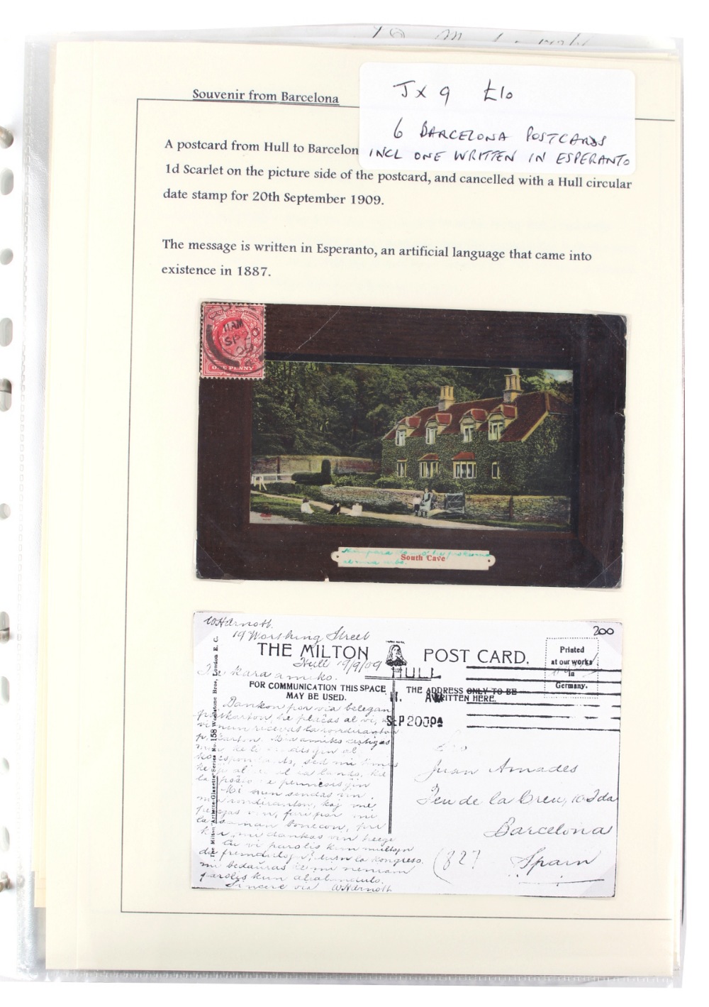 A small collection of postcards, postal history, stamps & manuscript letters, in folder with - Image 3 of 4