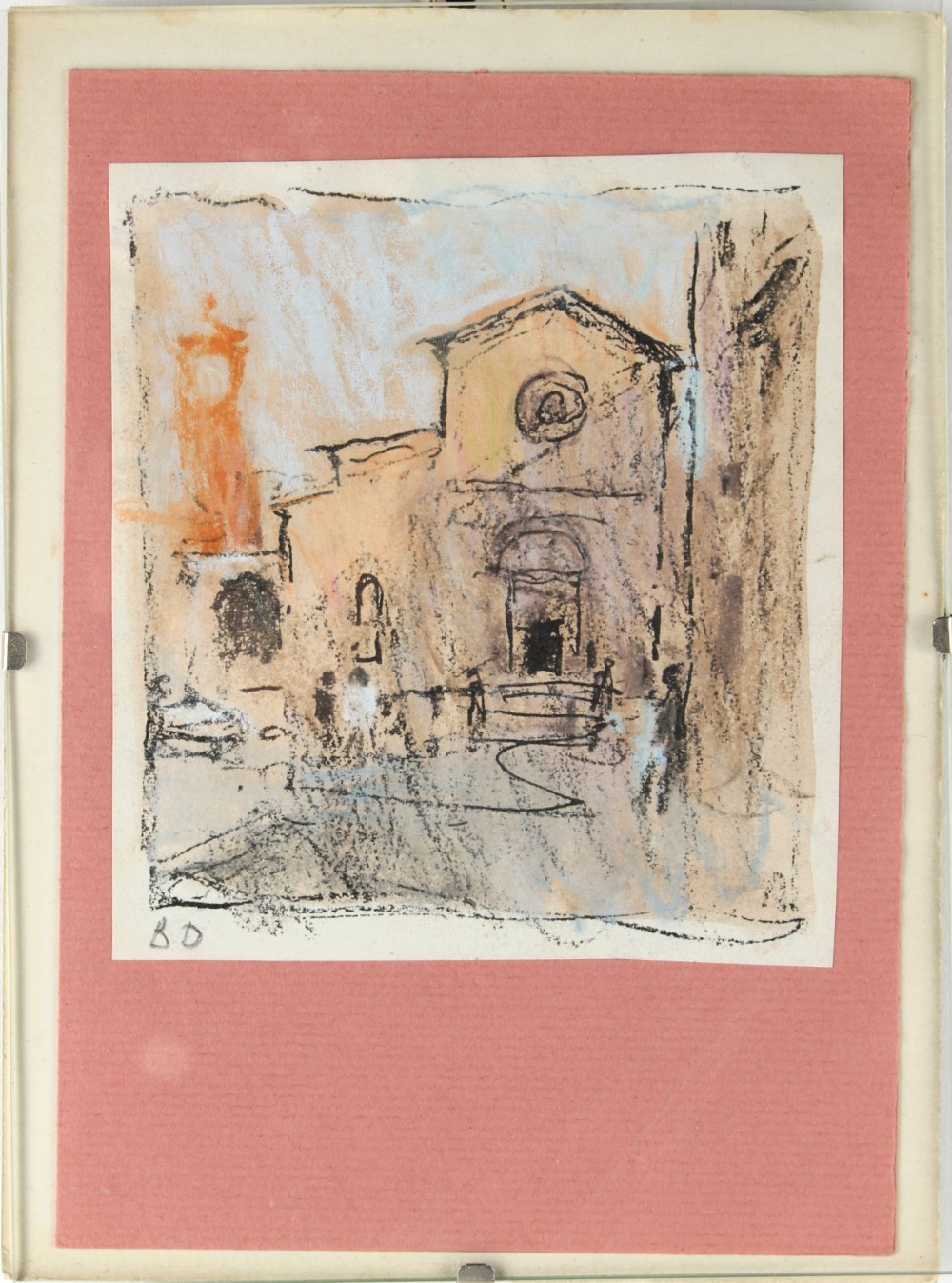 Bernard Dunstan RA (1920-2017) - AN ITALIAN STREET SCENE - pastel, 4.25 by 3.8ins. (10.8 by 9.