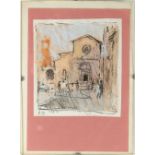 Bernard Dunstan RA (1920-2017) - AN ITALIAN STREET SCENE - pastel, 4.25 by 3.8ins. (10.8 by 9.