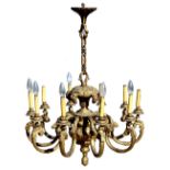 Property of a gentleman - a very large gilt painted cast bronze or brass ten-light chandelier or