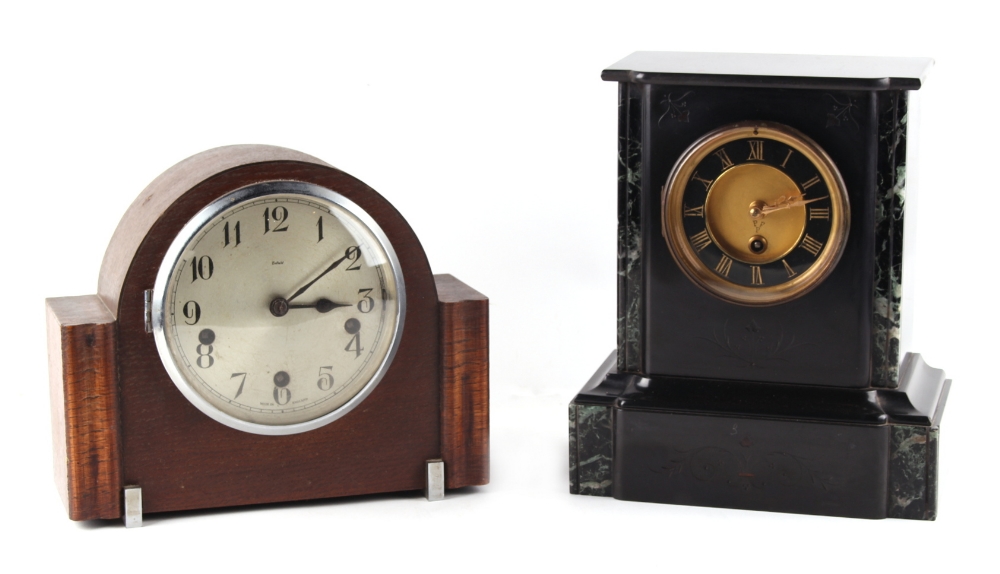 Property of a gentleman - a Victorian black & verde antico marble cased mantel clock timepiece, with