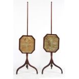 Property of a lady of title - a pair of mahogany tripod polescreens with floral embroidered silk